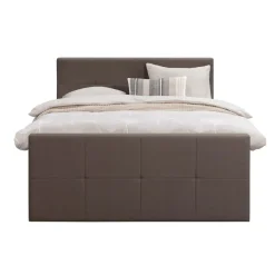Boxspring met voetbord Liv geblokt - donkerbruin - 160x200 cm - ronde poot