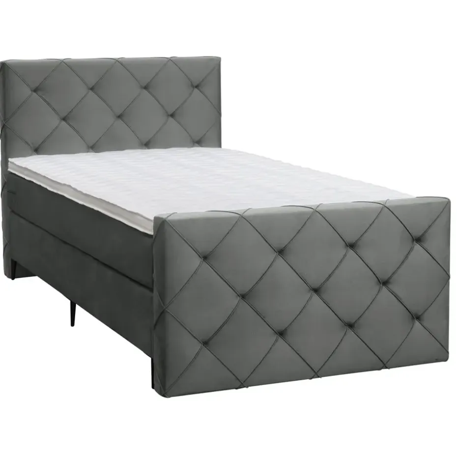 Boxspring met voetbord Liv geruit - grijs - 120x200 cm - slanke poot