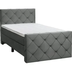 Boxspring met voetbord Liv geruit - grijs - 120x200 cm - ronde poot