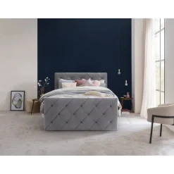 Boxspring met voetbord Liv geruit - grijs - 120x200 cm - ronde poot