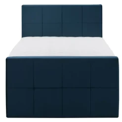 Boxspring met voetbord Liv geblokt - blauw - 120x200 cm - vierkante poot