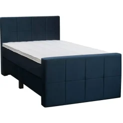 Boxspring met voetbord Liv geblokt - blauw - 120x200 cm - vierkante poot