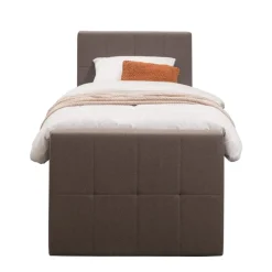 Boxspring met voetbord Liv geblokt - donkerbruin - 90x200 cm - ronde poot