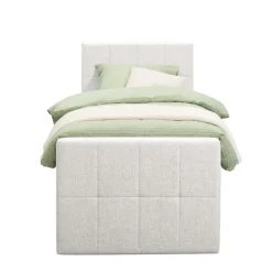 Boxspring met voetbord Liv geblokt - ecru - 90x200 cm - ronde poot