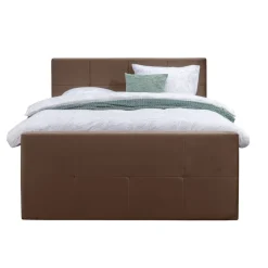 Boxspring met voetbord Liv geblokt - bruin - 180x200 cm - ronde poot