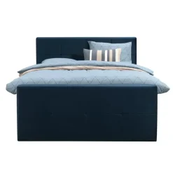 Boxspring met voetbord Liv geblokt - blauw - 180x200 cm - slanke poot