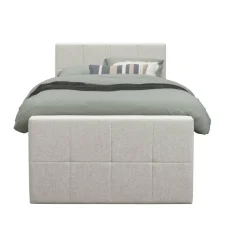 Boxspring met voetbord Liv geblokt - ecru - 120x200 cm - ronde poot