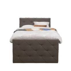 Boxspring met voetbord Liv geruit - donkerbruin - 120x200 cm - ronde poot