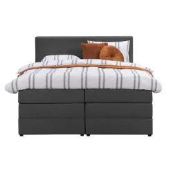 Boxspring met voetbord Liv geblokt - antraciet - 180x200 cm - vierkante poot