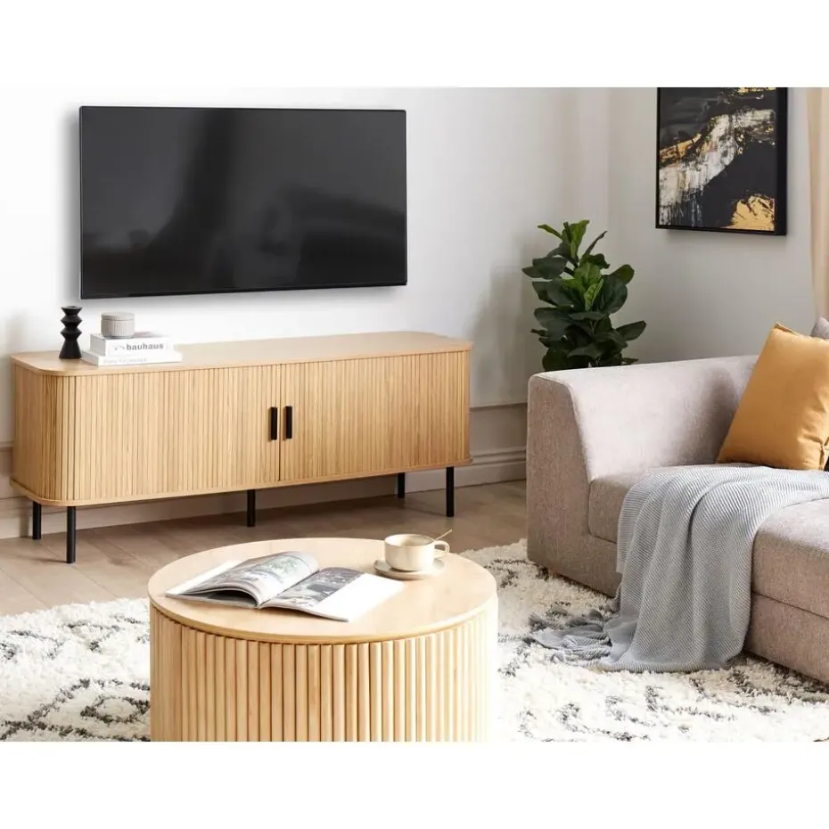 BRADLEY - TV-meubel - Lichthout/Zwart - MDF