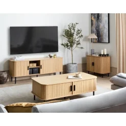 BRADLEY - TV-meubel - Lichthout/Zwart - MDF