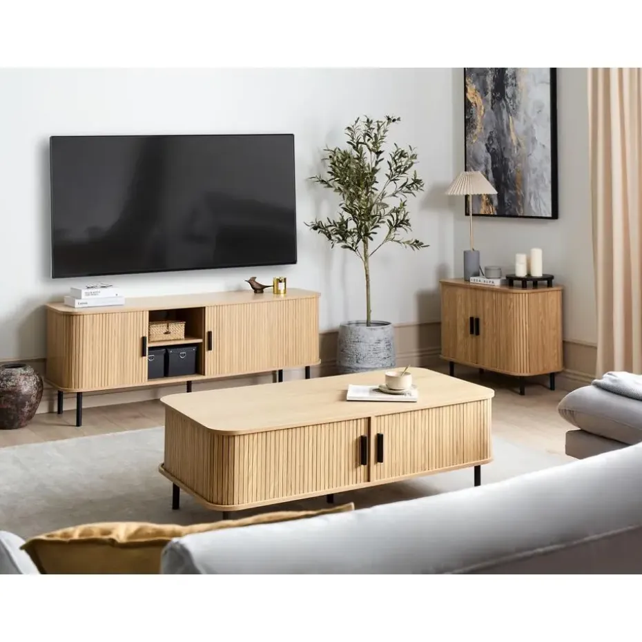 BRADLEY - TV-meubel - Lichthout/Zwart - MDF