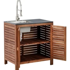 BRUCOLI - Buitenkeukenkast met spoelbak - Bruin/Zilver - Acaciahout