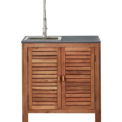 BRUCOLI - Buitenkeukenkast met spoelbak - Bruin/Zilver - Acaciahout