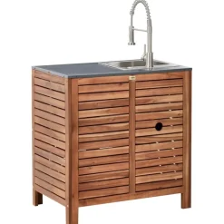 BRUCOLI - Buitenkeukenkast met spoelbak - Bruin/Zilver - Acaciahout