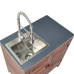 BRUCOLI - Buitenkeukenkast met spoelbak - Bruin/Zilver - Acaciahout