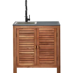 BRUCOLI - Buitenkeukenkast met spoelbak - Bruin/Zwart - Acaciahout