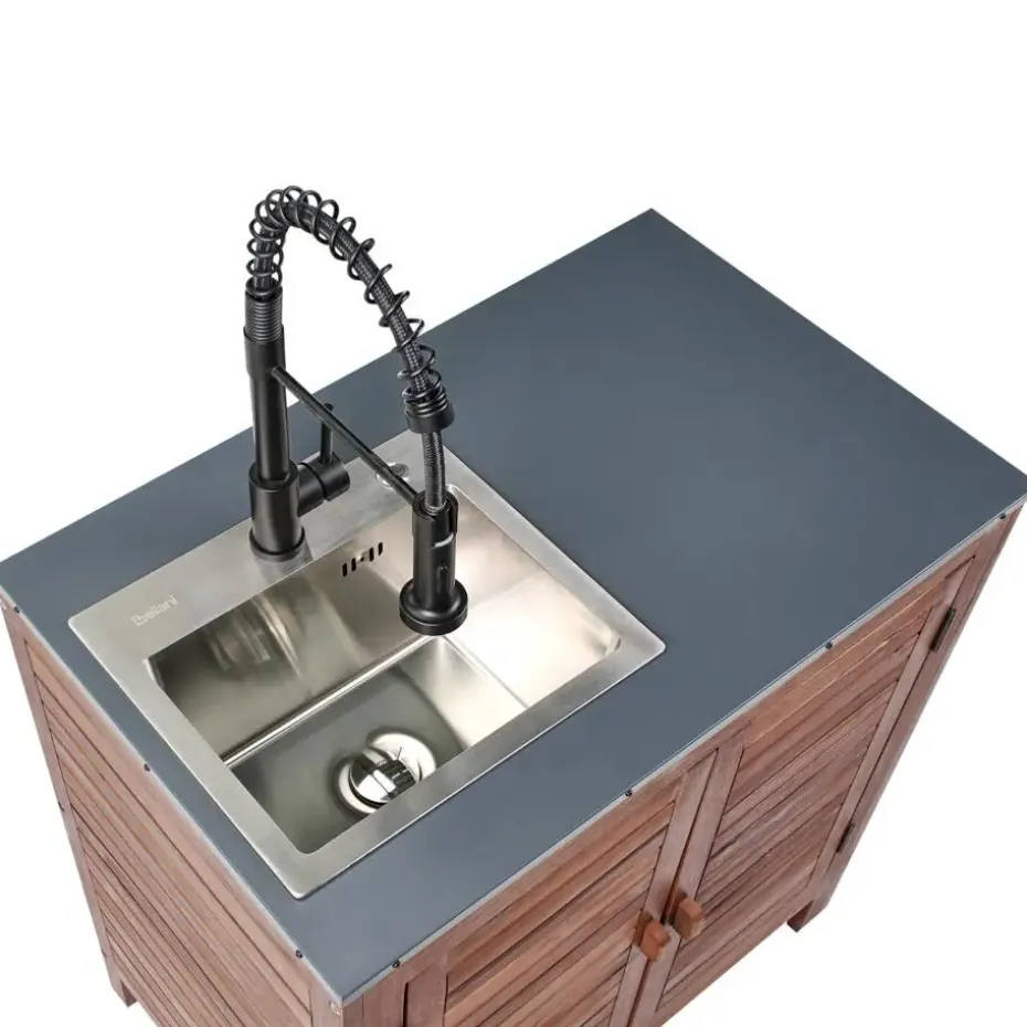 BRUCOLI - Buitenkeukenkast met spoelbak - Bruin/Zwart - Acaciahout