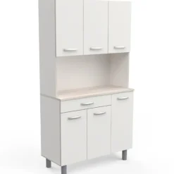 Buffetkast Pavel 185cm hoog - mat wit/acacia met werkblad