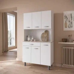 Buffetkast Pavel 185cm hoog - mat wit/acacia met werkblad