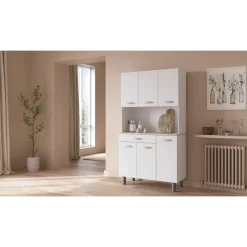 Buffetkast Pavel 185cm hoog - mat wit/acacia met werkblad