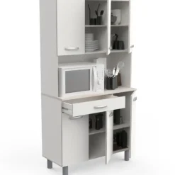 Buffetkast Pavel 185cm hoog - mat wit/acacia met werkblad