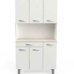 Buffetkast Pavel 185cm hoog - mat wit/acacia met werkblad