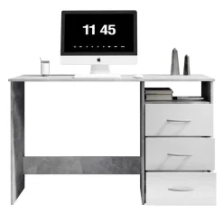 Bureau Adriano 123cm met 3 lades - beton/wit