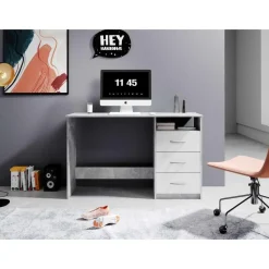 Bureau Adriano 123cm met 3 lades - beton/wit