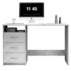 Bureau Adriano 123cm met 3 lades - beton/wit
