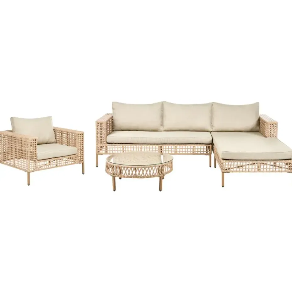 CALASETTA - Loungeset 4-zits - Beige - Linkszijdig - PE rotan