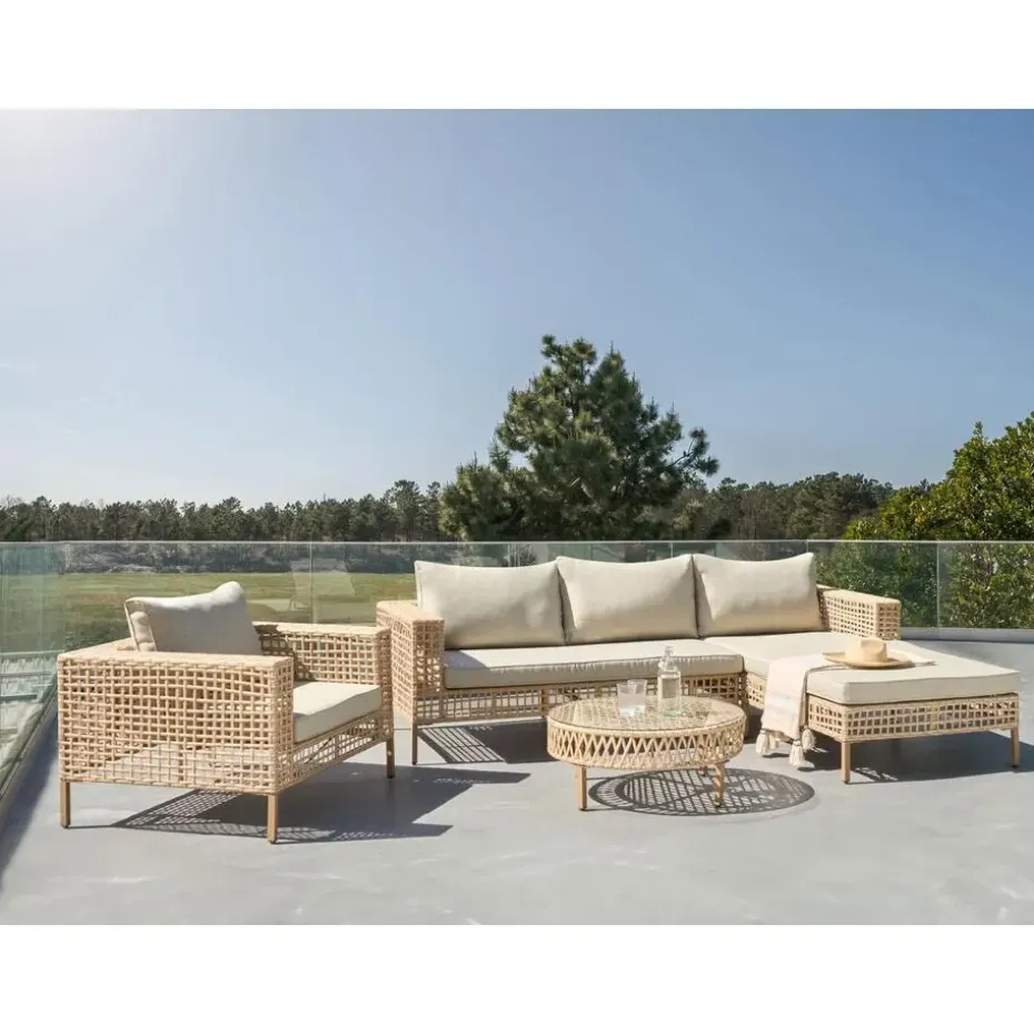 CALASETTA - Loungeset 4-zits - Beige - Linkszijdig - PE rotan