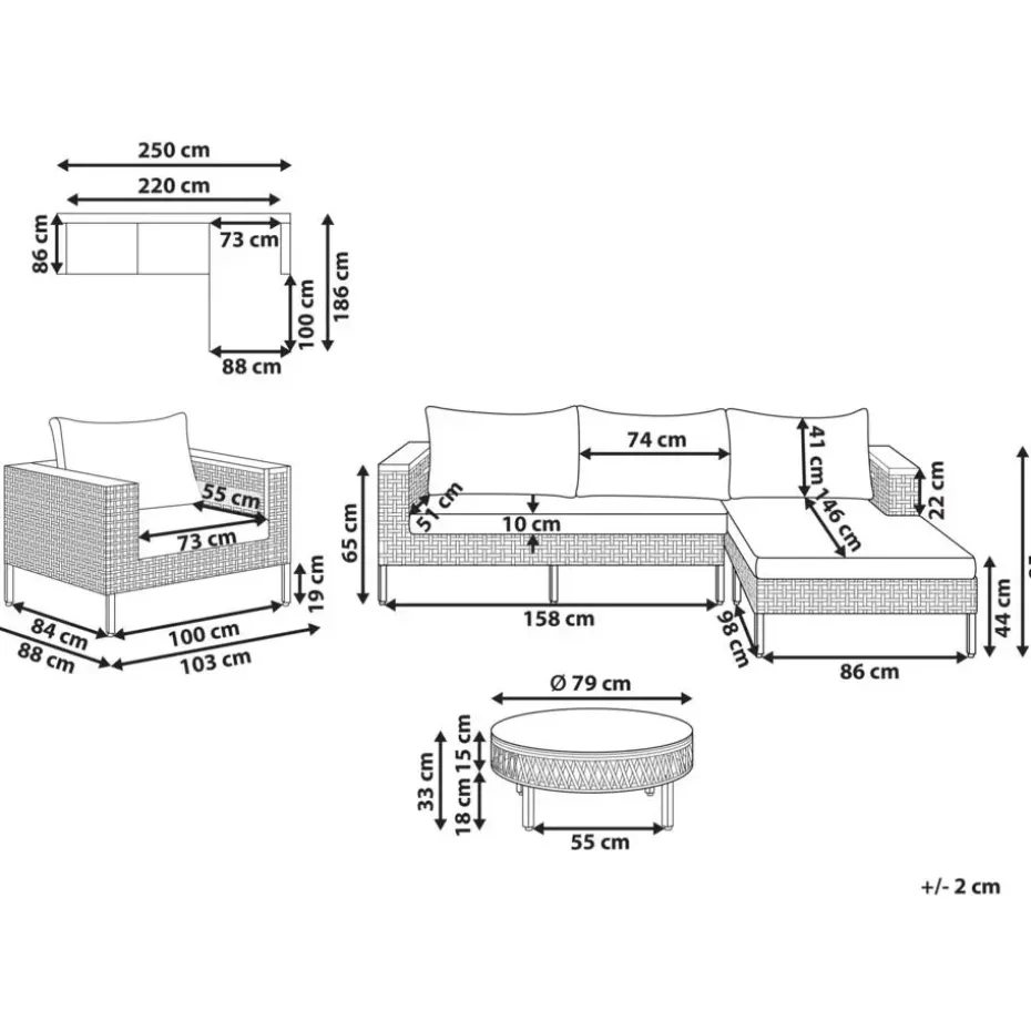 CALASETTA - Loungeset 4-zits - Beige - Linkszijdig - PE rotan