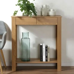 CALICOSY - Hoge console met 2 lades in eiken decor - Licht hout - 29x79x86,5 cm