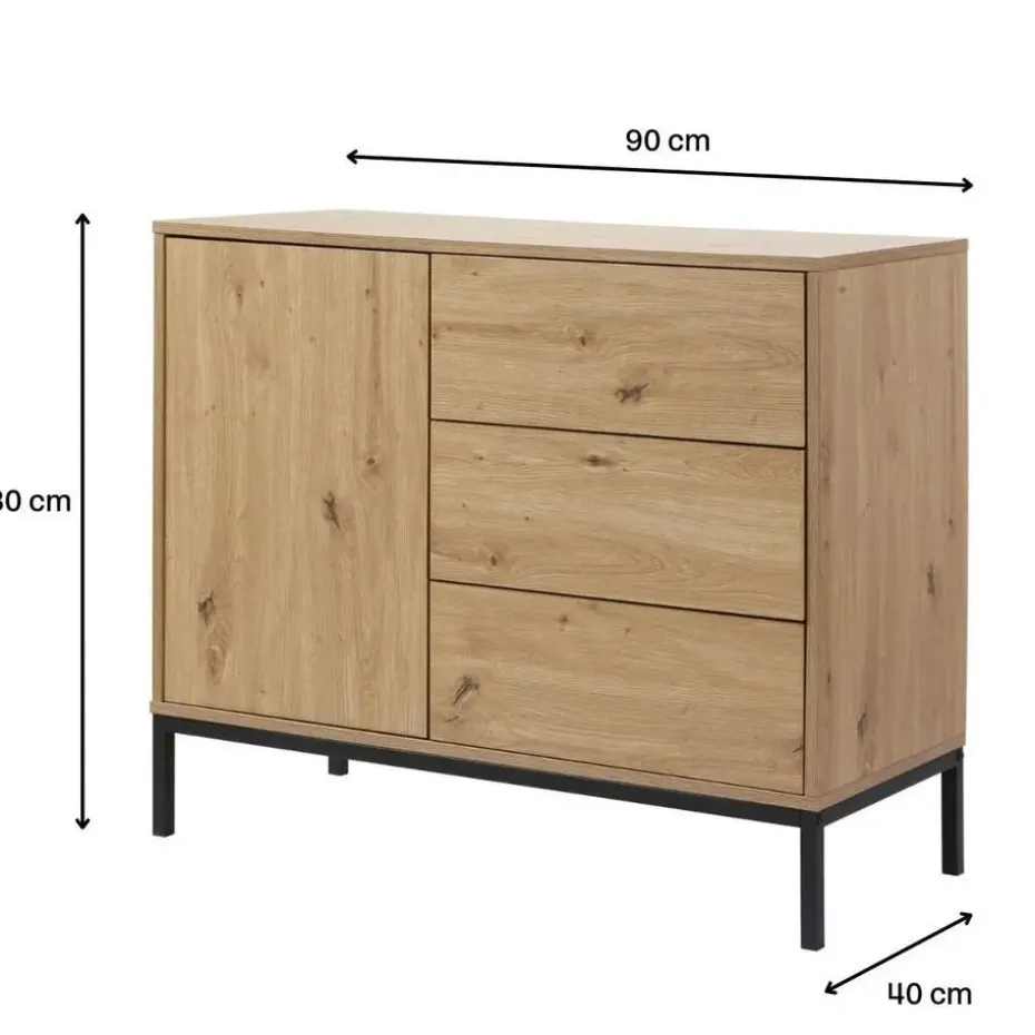 CALICOSY - Ladekast LENNY - Eik - 80x90x40 cm