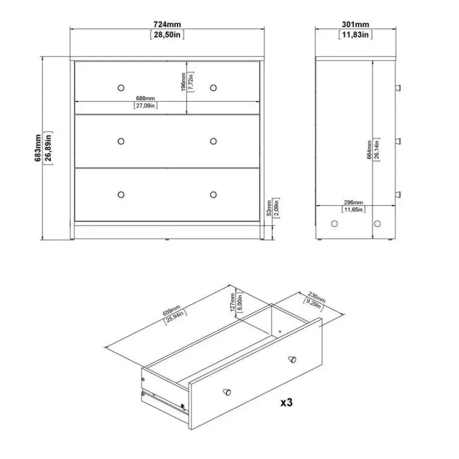 CALICOSY - Ladekast LISE - 68,3x72,4x30,1 cm