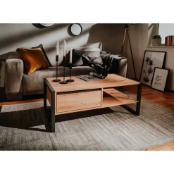 CALICOSY - Salontafel DENVER - Handgemaakt eiken / grijs - 40x100x55 cm