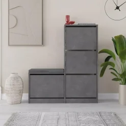 CALICOSY - Schoenenkast DUDE - Beton grijs - 118,5x105x26 cm