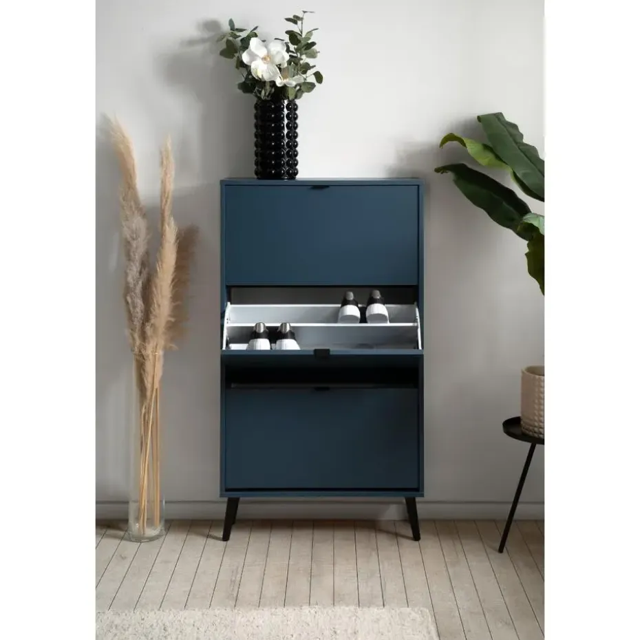 CALICOSY - Schoenenkast VIGO - Alby blauw / zwart - 125x70x24 cm