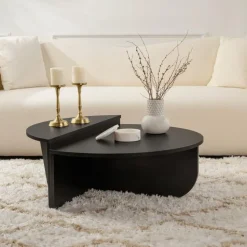 CALICOSY - Set van 2 Salontafels ORION - Zwart hout - 35x90x90 cm