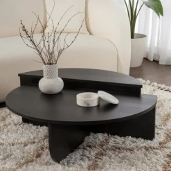 CALICOSY - Set van 2 Salontafels ORION - Zwart hout - 35x90x90 cm