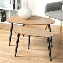 CALICOSY - Set van 2 Salontafels - Licht hout - 42x80x60 cm