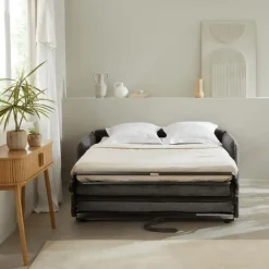 CALICOSY - Slaapbank MIRA - Antraciet grijs - 90x185x104 cm