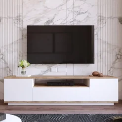 CALICOSY - TV-Meubel FR7-AA - Handgemaakt eiken / wit - 44,6x180x44,5 cm