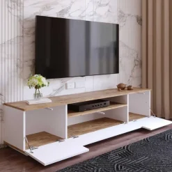 CALICOSY - TV-Meubel FR7-AA - Handgemaakt eiken / wit - 44,6x180x44,5 cm