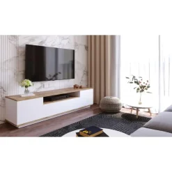 CALICOSY - TV-Meubel FR7-AA - Handgemaakt eiken / wit - 44,6x180x44,5 cm