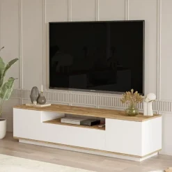 CALICOSY - TV-Meubel FR7-AA - Handgemaakt eiken / wit - 44,6x180x44,5 cm