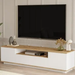 CALICOSY - TV-Meubel FR7-AA - Handgemaakt eiken / wit - 44,6x180x44,5 cm