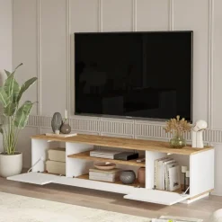 CALICOSY - TV-Meubel FR7-AA - Handgemaakt eiken / wit - 44,6x180x44,5 cm