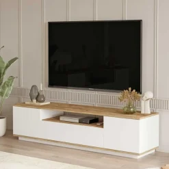 CALICOSY - TV-Meubel FR7-AA - Handgemaakt eiken / wit - 44,6x180x44,5 cm